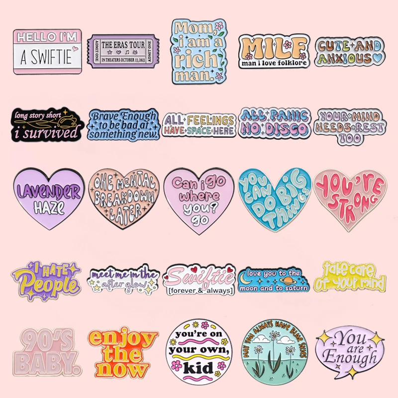 Warm Caring Heart Love Quotes Enamel Pins You Are Enough Inspiring Medallion Motto Banner Metal Badge Punk Lapel Jewelry