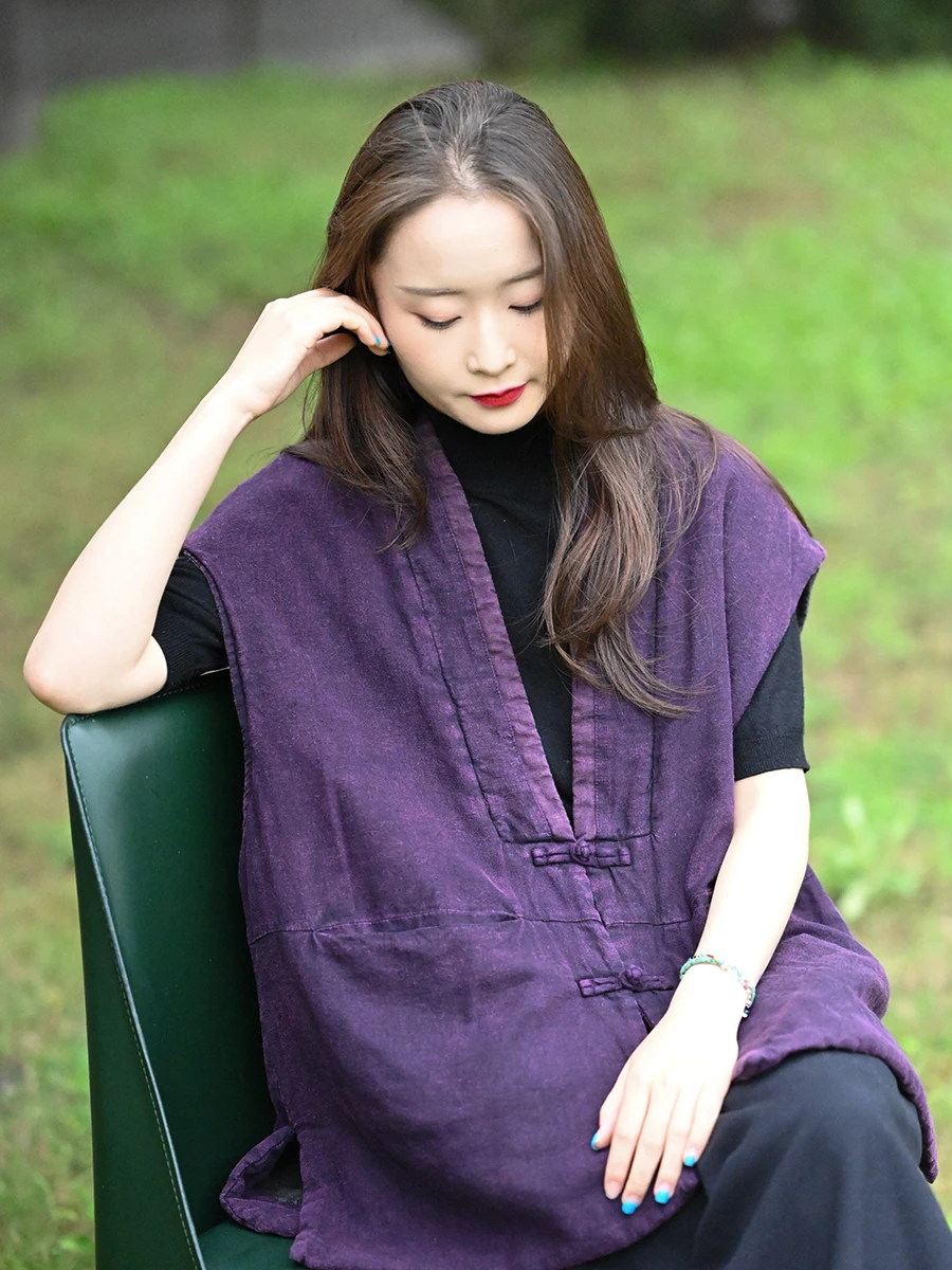 

Оригинальный дизайн, хлопковый льняной жилет, женский свободный теплый хлопковый наполнитель, новый китайский этнический ветровой жилет, осень-зима, мода