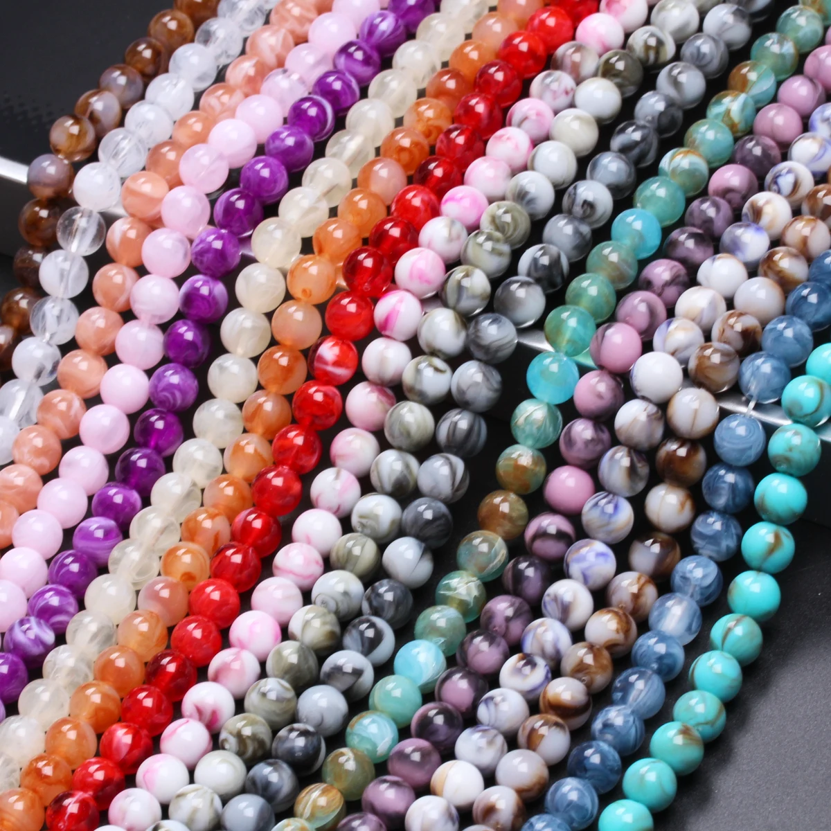 

50pcs 8mm Jewelry Making Imitation Natural Stone Clouds Effect Loose Beads Bracelet Necklace Accessories Round Handwork Fashion