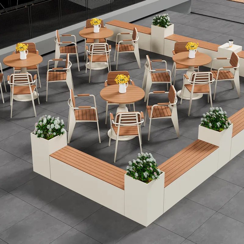 Outdoor waterproof and sun-protective outdoor table and chair combination, outdoor milk tea shop leisure area, small round table