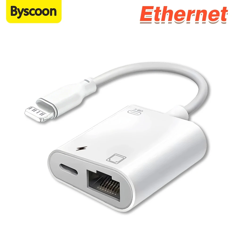 Byscoon lightning to RJ45 Ethernet OTG Adapter LAN Wired Network Cable/Hub With Charge Port for iPhone 14 13 12 11 Pro Max