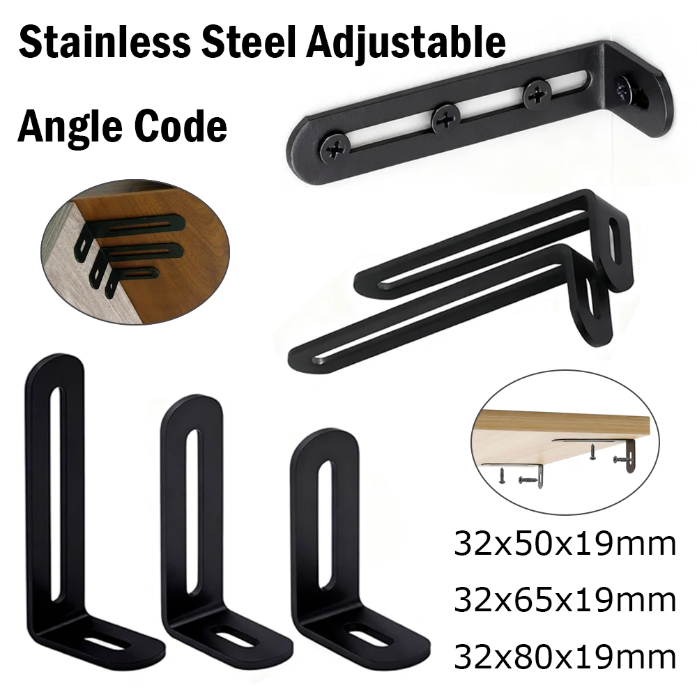 2-10Pcs Stainlesss Steel Adjustable Angle Code Long Hole Activity 90Right Angle Furniture Fixer L-shaped Shelf Bracket Connector