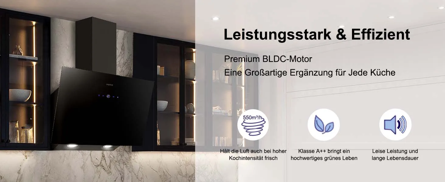 � 60 cm Dunstabzugshaube CycloneForce ™ A++ Energy – Intelligente Verzögerungsabschaltung mit Aktivkohlekanal/kanallosem Modus (TouchSync Control) – Detail 1