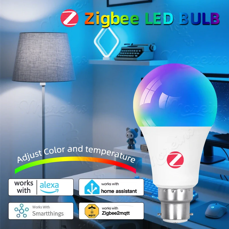 Zigbee 3.0 E27 B22 110V 220V Smart Led Bulb Lamps RGBCW Works With Alexa Echo Plus Google Home Assistant APP Voice Control 2MQTT