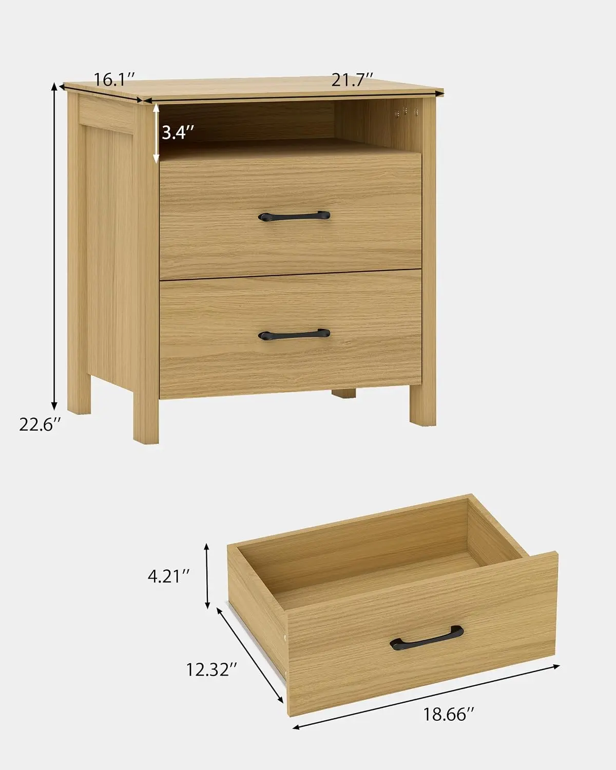 Rustic Nightstand Set of 2 with 2 Drawers, Natural Wood Bedroom Side Table, Customized