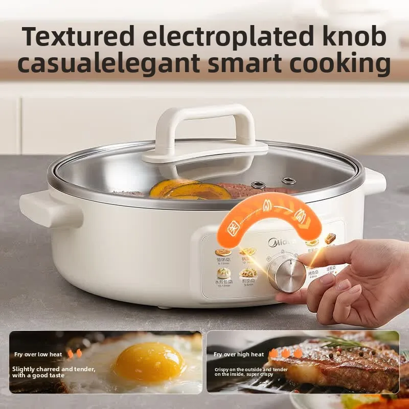 2-in-1 Grill Hotpot Cooker, 0-Coating Stainless Steel Griddle, 63mm Extra Deep Pan, Seamless Easy-Clean for Family Meals