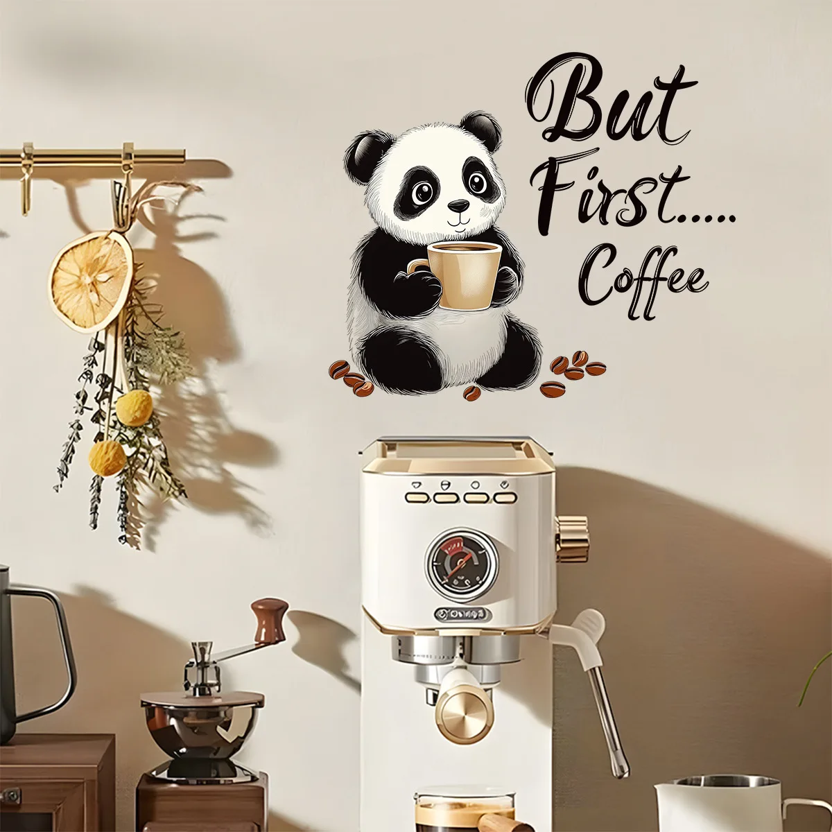 Panda Drinking Coffee Creative Self-Adhesive PVC Wall Stickers for Living Room Dining Room Bedroom Home Decor AA461