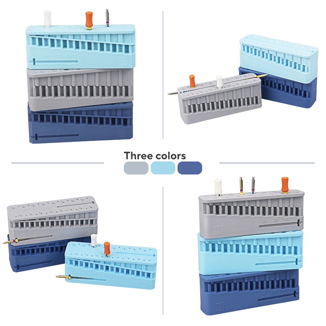 Soporte de limpieza de bloque de regla de medición de conducto radicular de plástico multicolor Dental de 4 tipos, Autoclavable para limas de odontología endodoncia