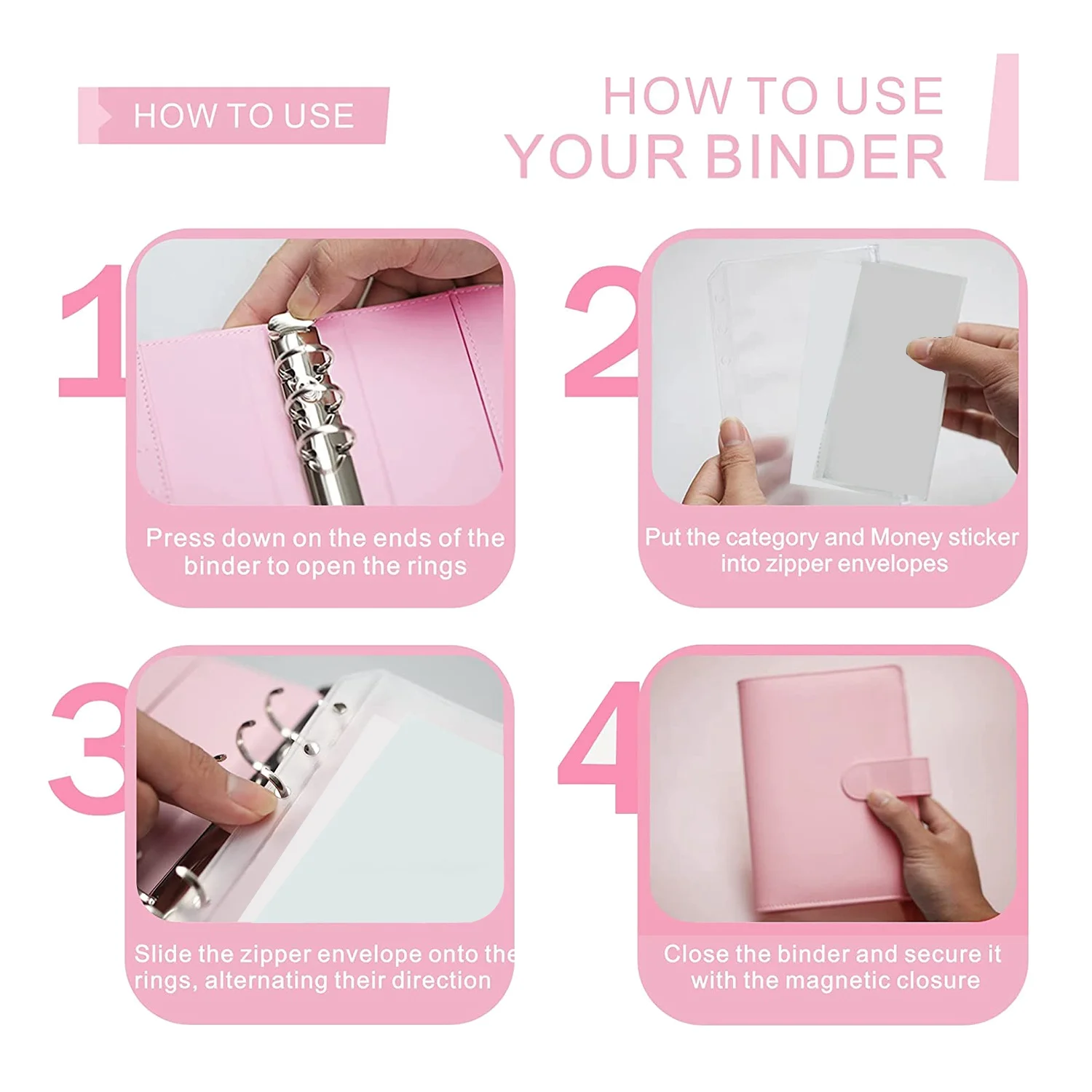 رابط ميزانية A6 مع مظاريف نقدية ، مجلدات لتوفير المال ، نظام مظاريف الميزانية النقدية لوضع الميزانية ، رابط حلقي ، وردي