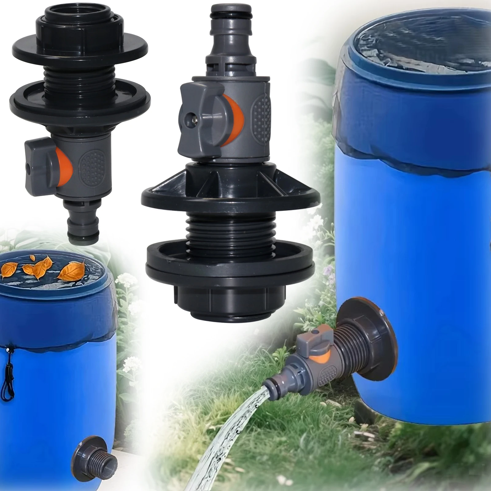 PVC 3/4'' Material Water Tank Adapter with Valve Quick Installation Rainwater Collection Connector Kit Suitable for Irrigation