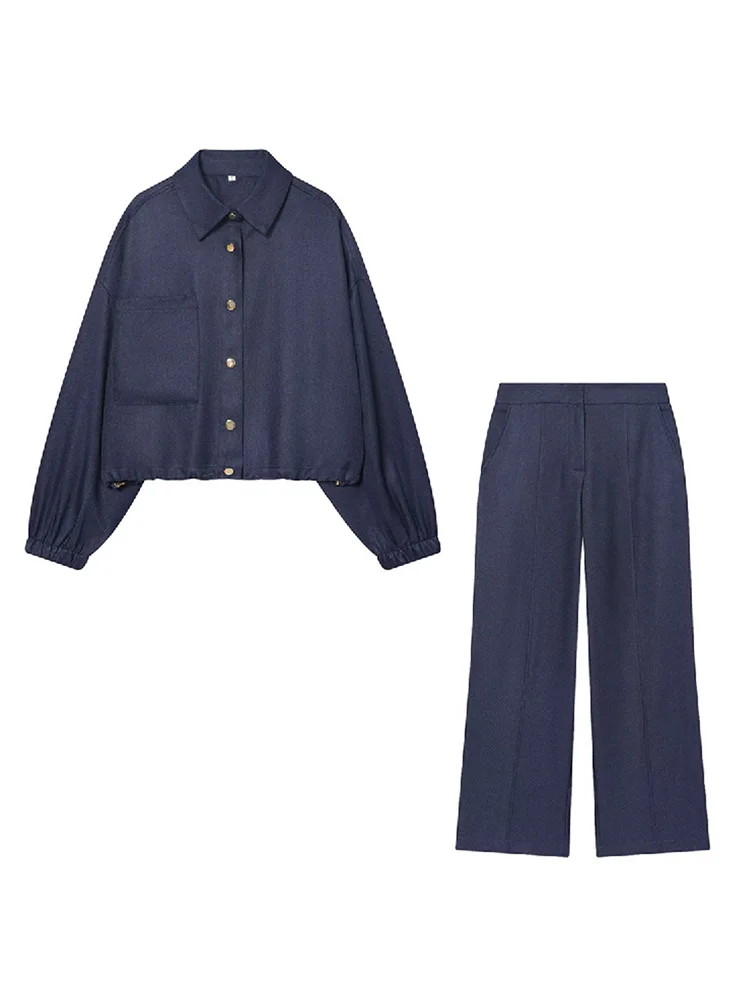 

HH Женская шикарная однобортная однобортная короткая куртка с длинными рукавами и карманами + прямые брюки на молнии, весенний комплект из 2 предметов