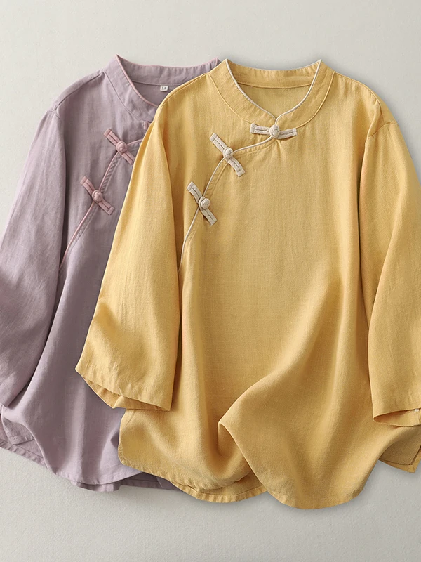 

Zen Layman Top Improved Tang Suit New Chinese National Style Loose Buddhist Cotton and Linen Shirt Women's Tea Clothes