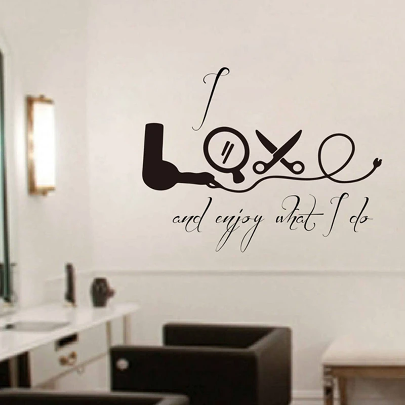 Hairdresser Wall Decals I Love Enjoy What I Do Hairstylist Hairdressing Quote Vinyl Wall Stickers Hair Salon Window Decor