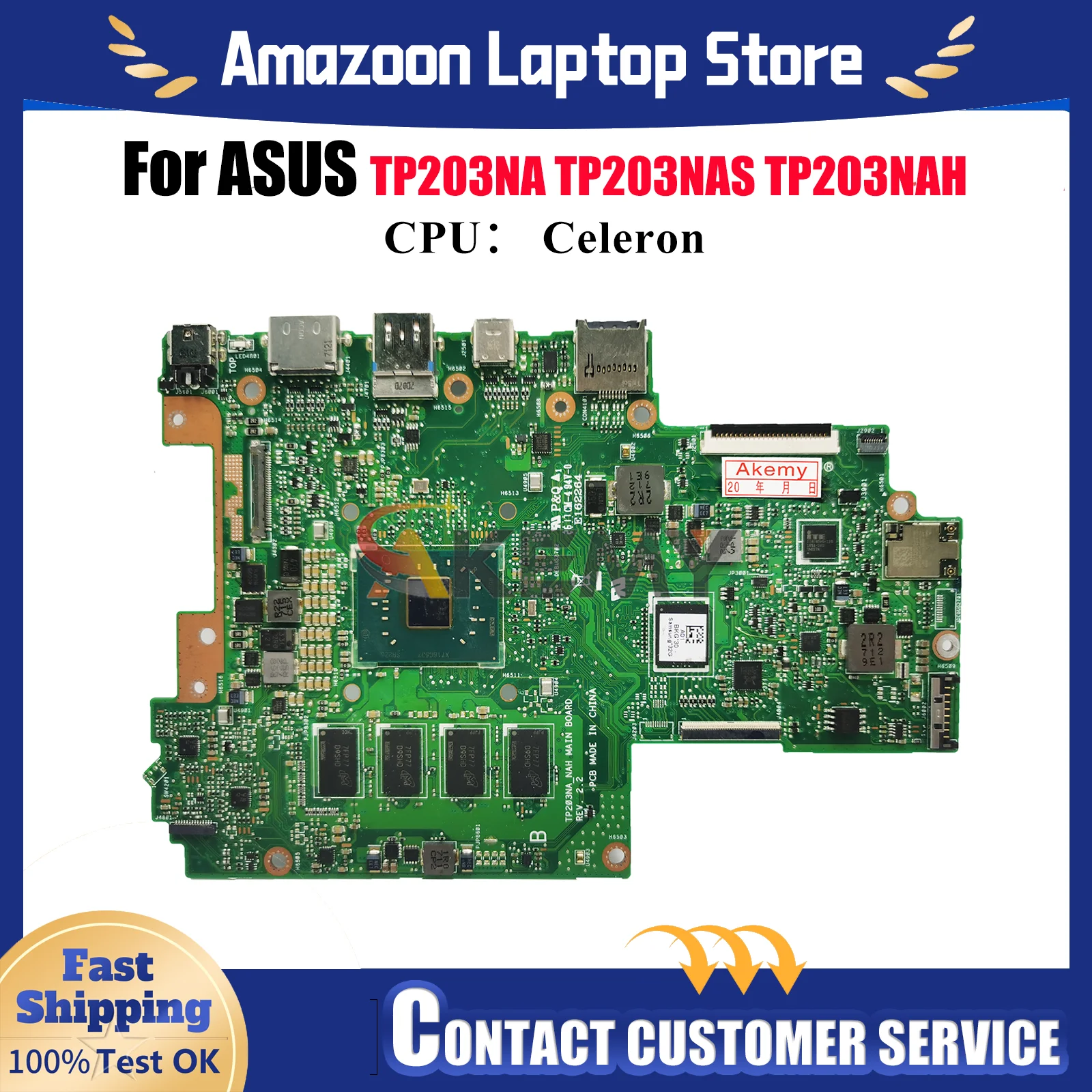 

TP203NA Laptop Motherboard For ASUS VivoBook Flip TP203NA TP203N TP203NAS TP203NAH Mainboard With Celeron CPU 100% tests OK stk