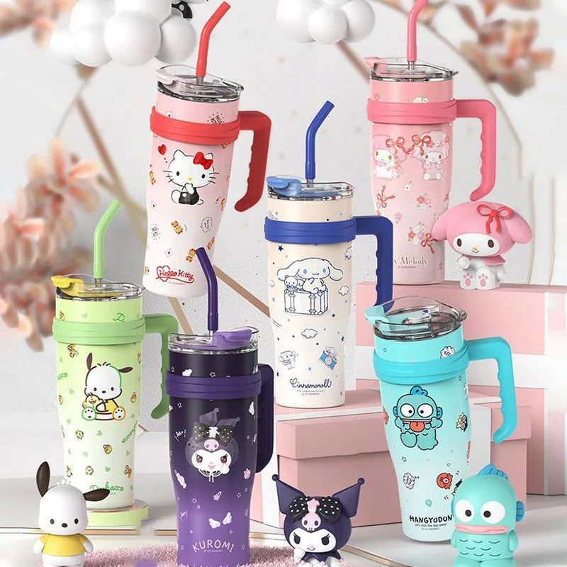 1200ml sanrio hello kitty thermos bottle Kuromi Cinnamoroll Melody Stainless Steel Water Bottle Thermo With Straw girl Gift