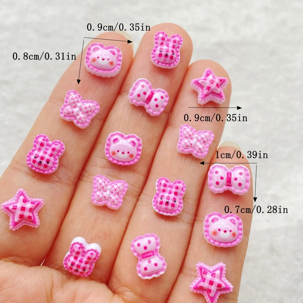 50Pcs Mixed Nail Art Resin Pink cartoon bow/rabbit/star/teddy bear Charms Rhinestones DIY Craft For Nail 3D Decorations Jewelry