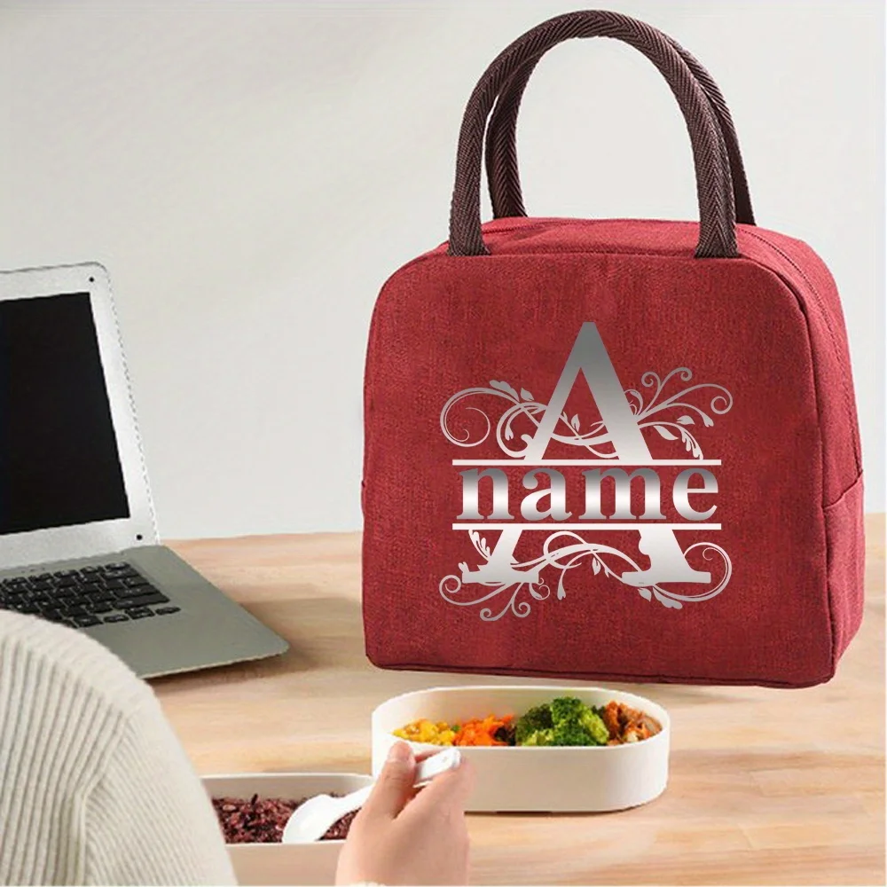 Customizable with Any Name Insulated Red Canvas Lunch Bag Insulated Food Refrigerator Lunch Box Picnic Food Bag