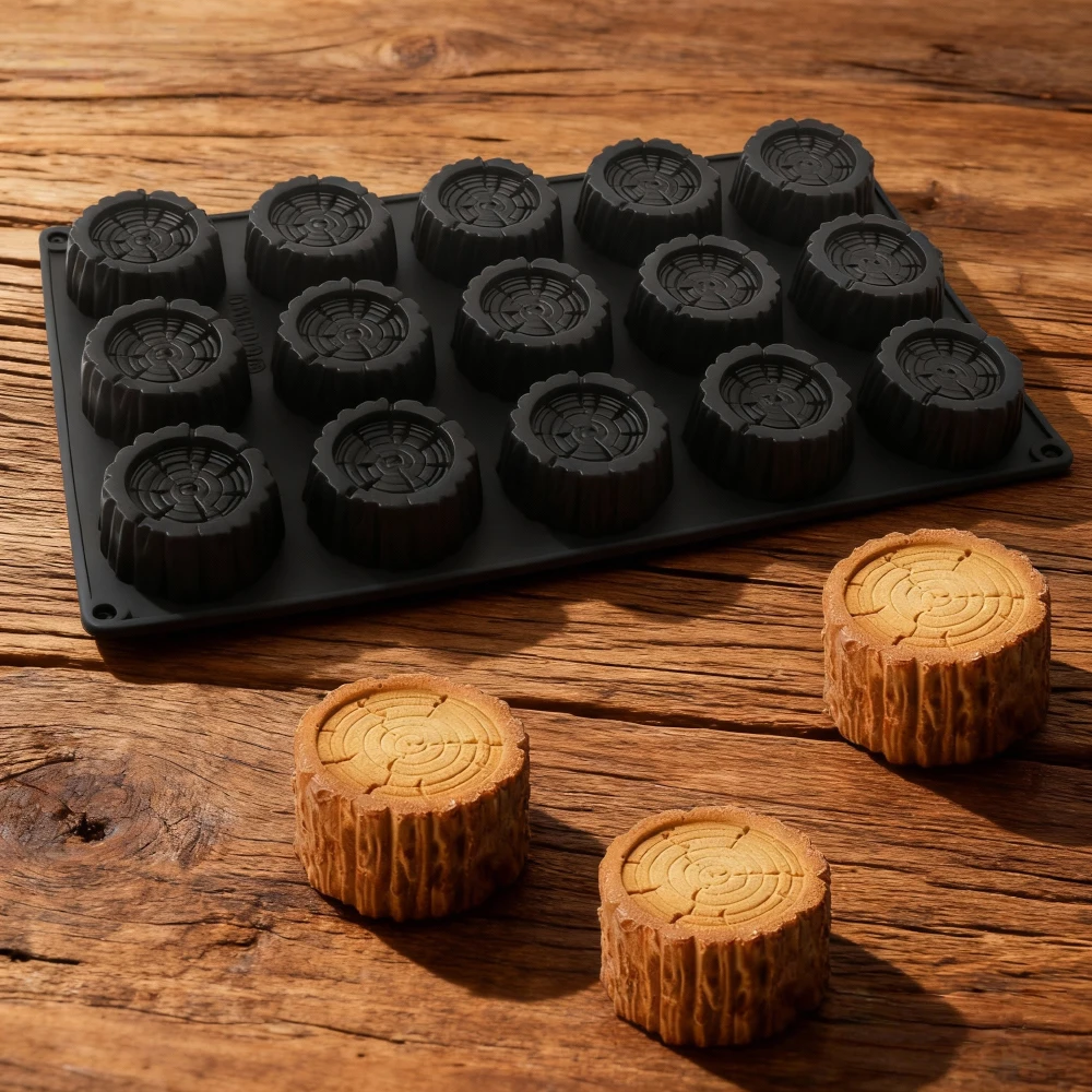 6 or 15-Cell Cylindrical Stump Design Christmas Mousse Cake Molds Silicone Chocolate Moulds Kitchen Bakeware Dessert Tools