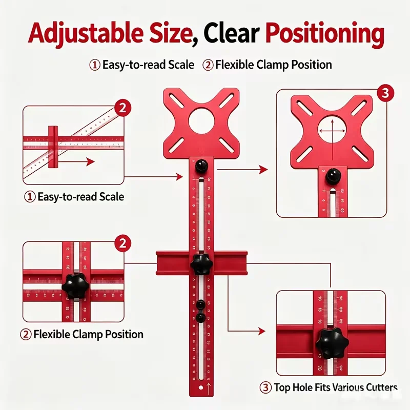 3 in 1 Router Milling Groove Bracket Woodworking Cutting and Milling Circular Auxiliary Tool Aluminum Router Circle Cutting Jig