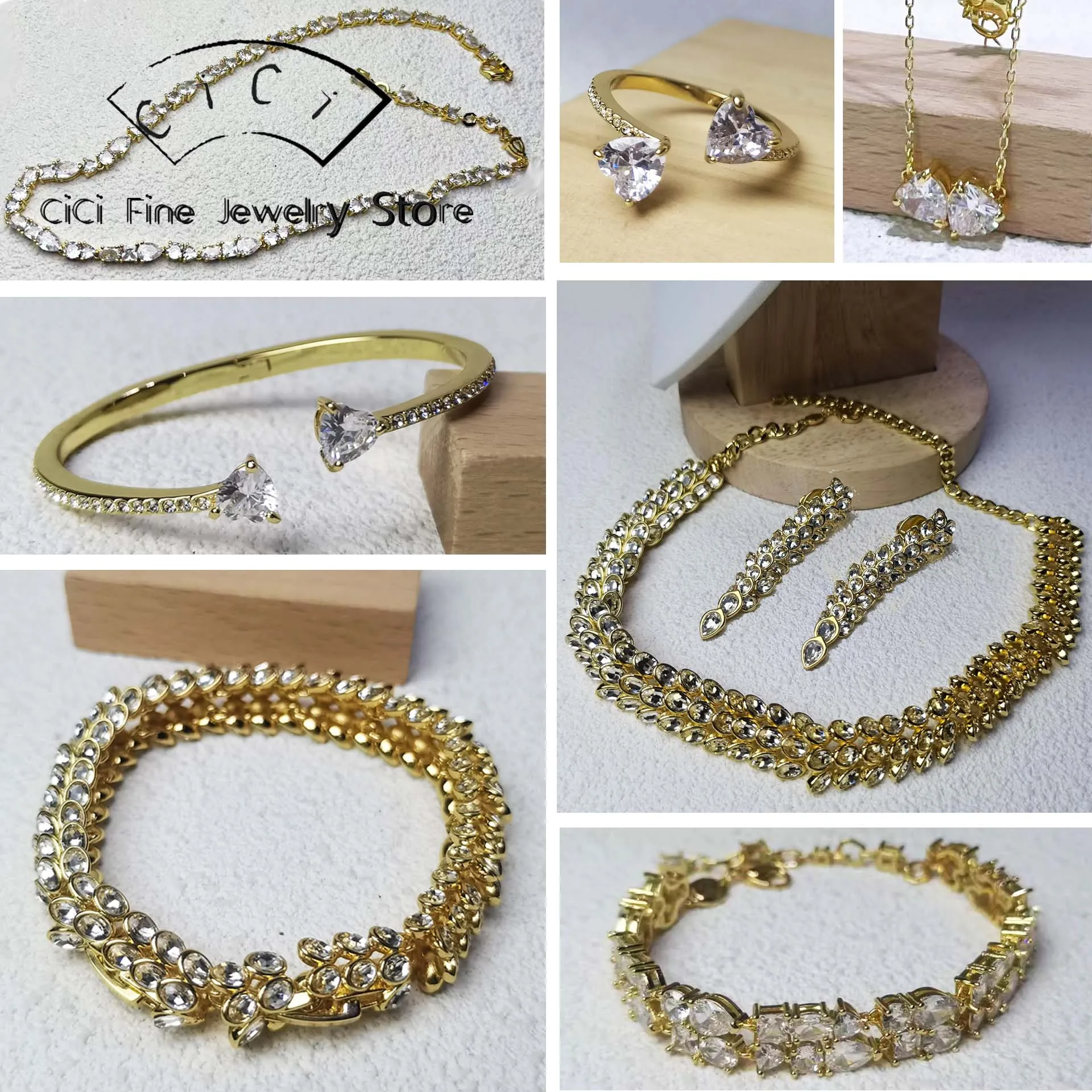 

2025 Original Gold Teardrop Crystal Necklace Earrings Bracelet Fashion Fine Stainless Steel Women's Jewelry Set Romantic Gift