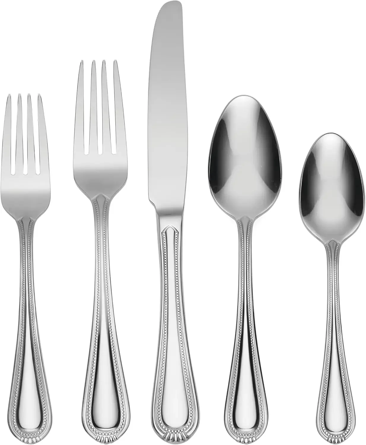 

45-Piece Flatware Set for 8, Elegant Beaded Edge, Dishwasher Safe Stainless Steel