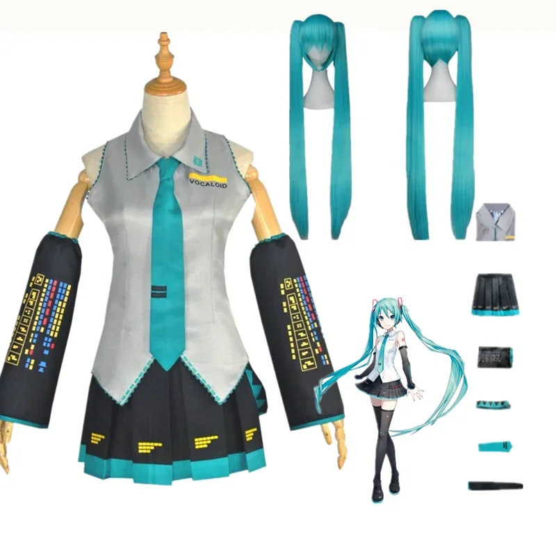 

Anime Miku Cosplay Costume Japan Midi Dress Female Outfits for Halloween New Year Party Suits Wig Plus Size