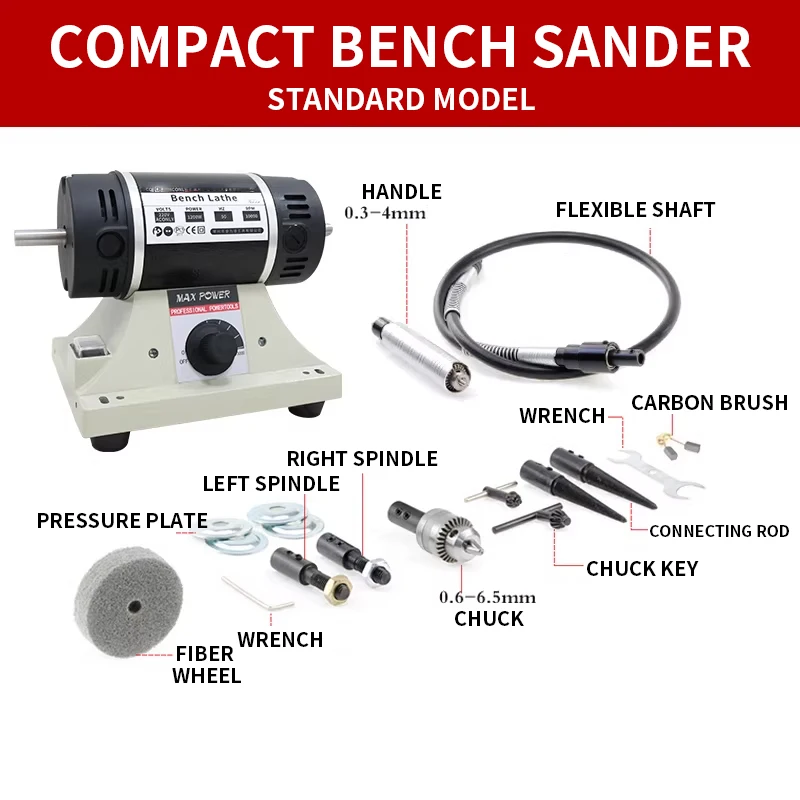 G100D High-Power Desktop Grinder | Electric Woodworking, Jade Carving, and Polishing Machine | With Flexible Shaft Handle