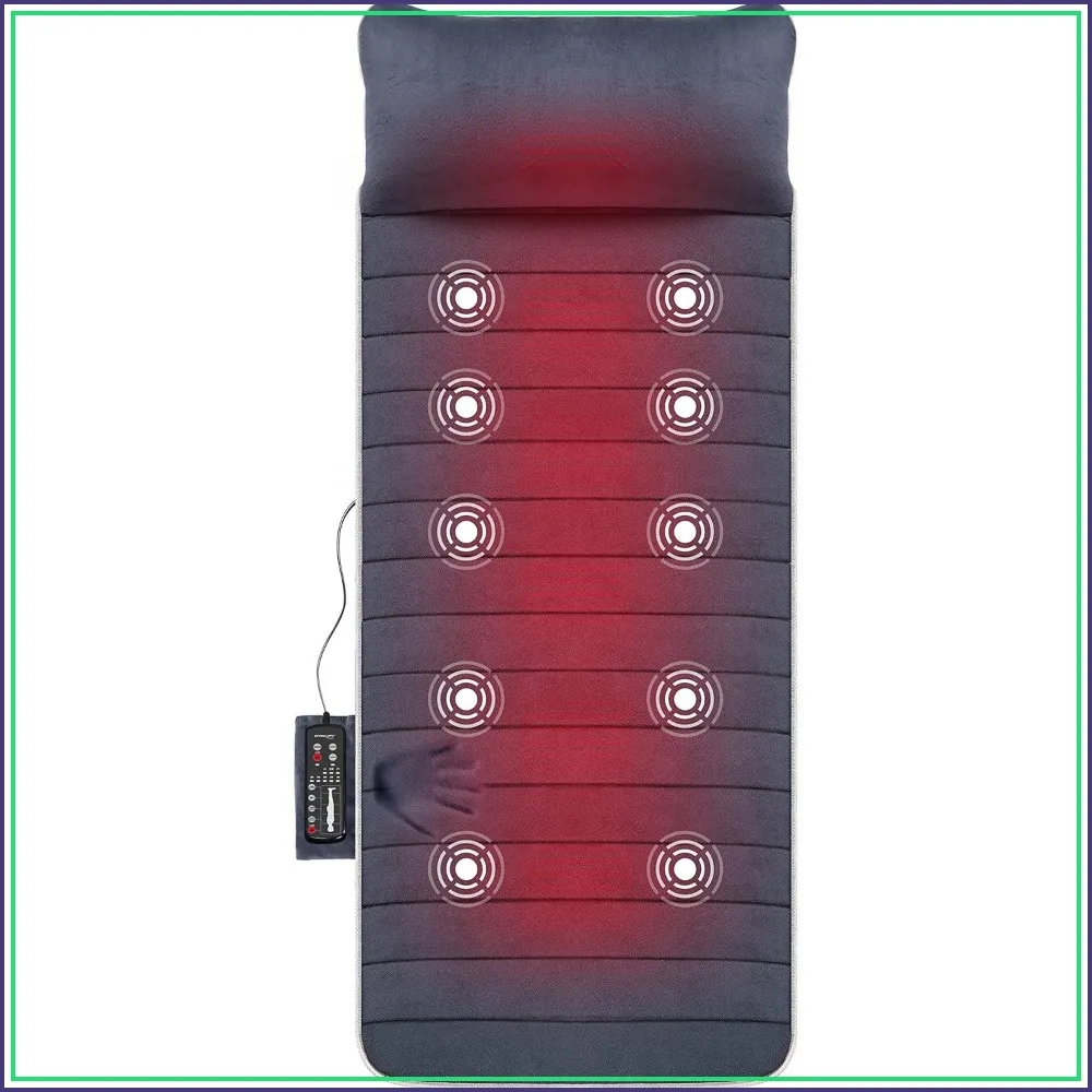 

Massage Mat with Heat, 10 Vibrating Motors Full Body Massager Pad for Back Pain Relief, 6 Heating Pads for Neck Lumbar Leg