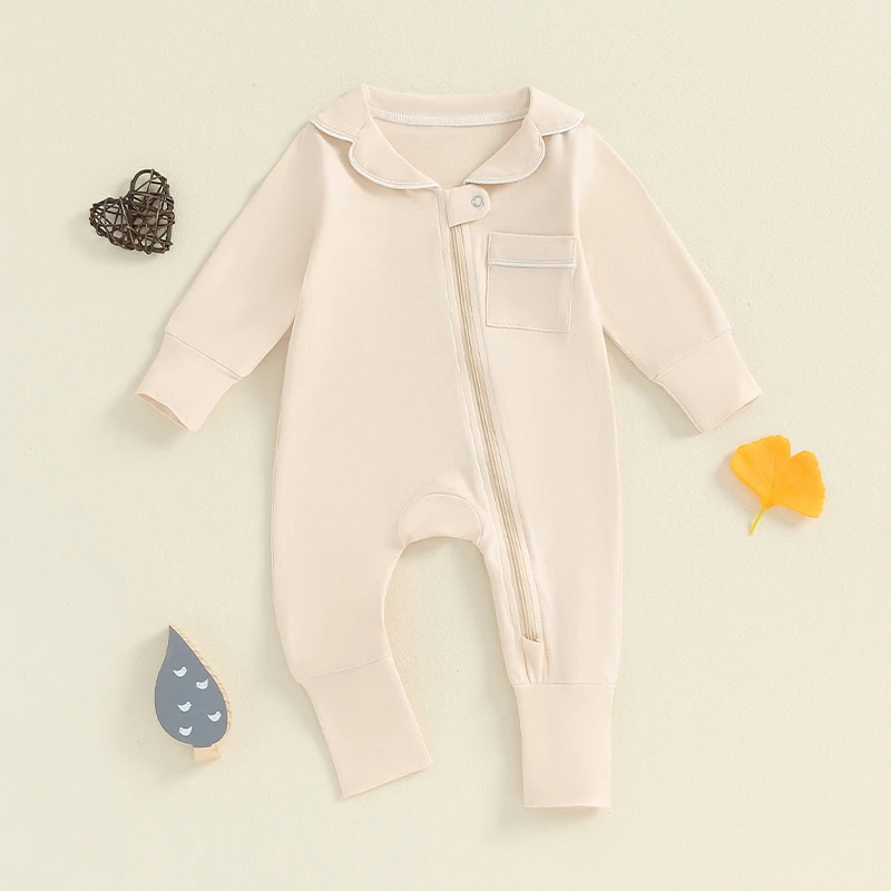 Newborn Infant Baby Boys Girls Romper Playsuit Overalls Cotton Long Sleeve Zipper Baby Jumpsuit Newborn Clothes