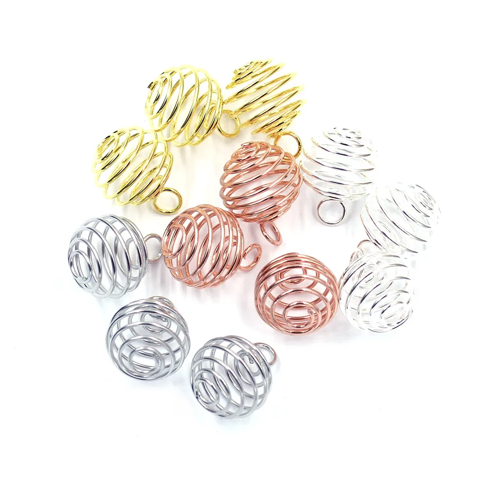 

Pendants Lantern Spring Spiral Beads Cages Silver Rose Gold Color For Charm Necklace Jewelry DIY Finding 15mm