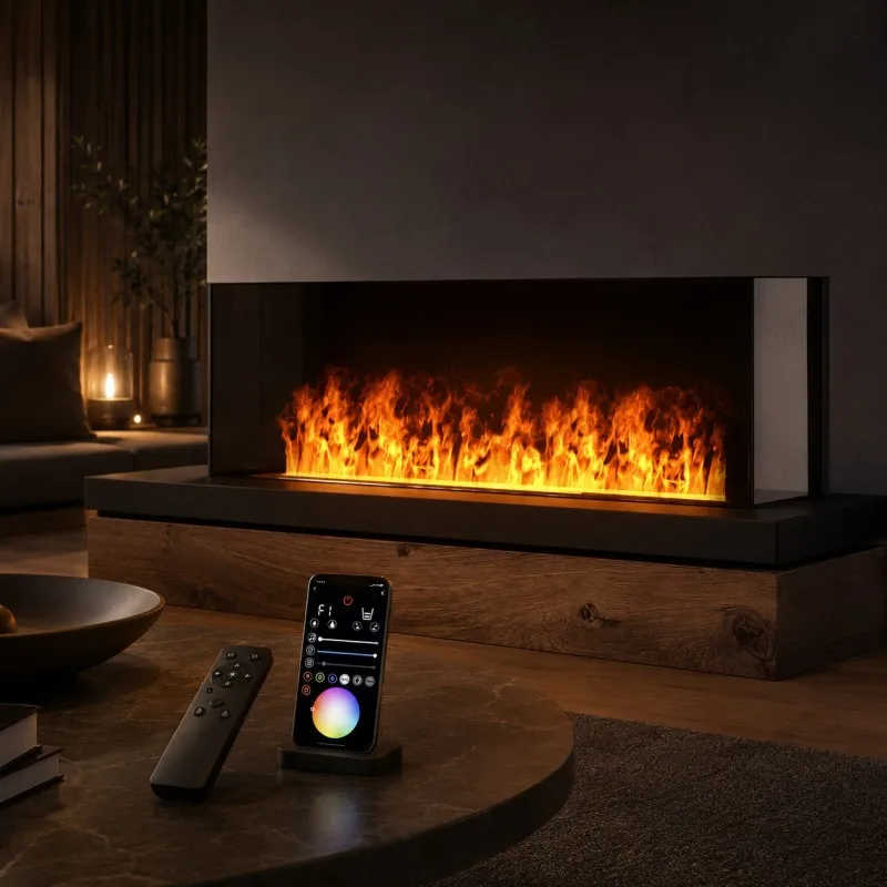 WOFAID 3D Electric Mist Fireplace Insert App Controlled Electric Steam Fireplace with Remote Control Adjustable Flame Settings