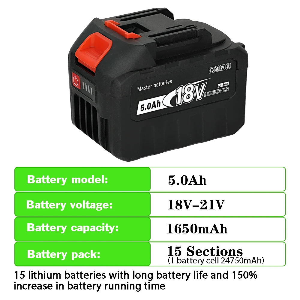 Batería de iones de litio recargable de alta capacidad, 18V-21V, indicador de batería para herramienta eléctrica inalámbrica Makita, enchufe de la UE