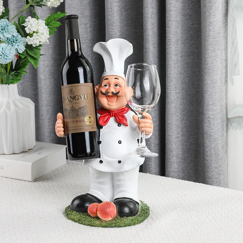 

Creative Character Sculpture Resin Craft Cartoon Chef Wine Rack Cup Holder Kitchen Storage Organizer Household Home Decoration