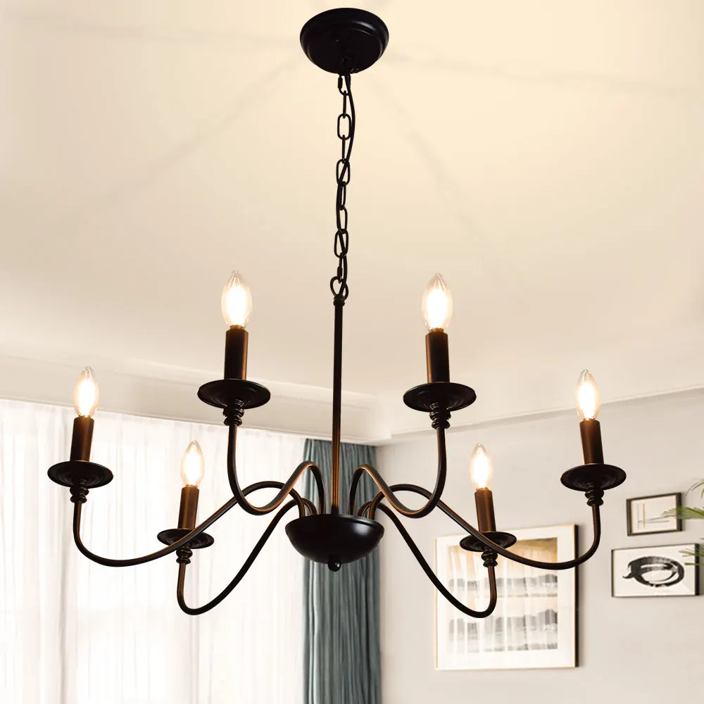 

Depuley Black Industrial Iron Chandelier Lighting Fixtures Hanging Classic Candle Ceiling Pendant Light Fixture for Kitchen