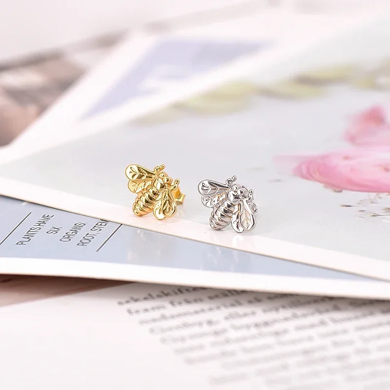 FLORATO 925 Sterling Silver Ear Needle Crystal Delicate Small Earring Insect Bee Stud Earrings for women Fashion Wedding Jewelry