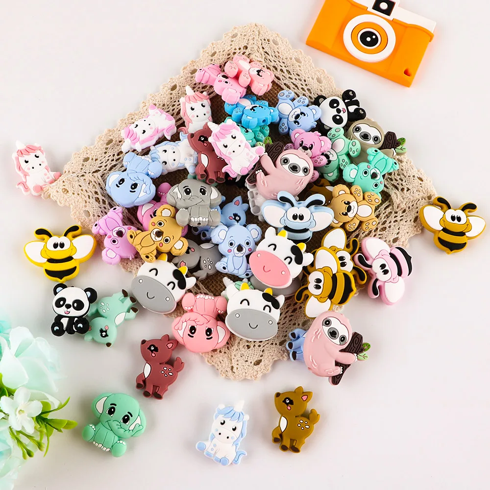 Mini Animals Silicone Beads 5/10Pcs For Jewelry Making Bulk To Make Bracelets DIY Pacifier Chain Jewelry Beads Accessories