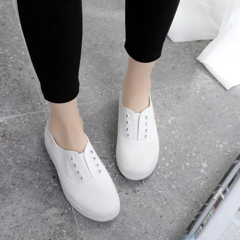 Sapatos Feminas Women Sweet High Quality Light Weight Black Slip on Canvas Shoes Lady Casual White Student School Shoes A156