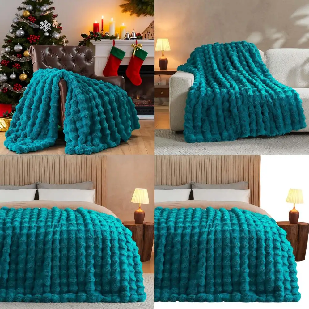 

Teal Plush Faux Fur Throw Blanket, Luxuriously Soft and Cozy, Ideal for Couch, Bed, or Sofa, 108x90 Inches