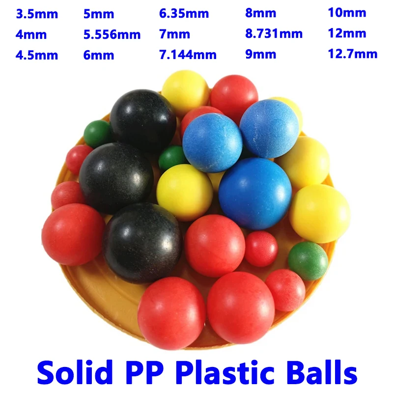 

100/200pcs Diameter 3.5-12.7mm Solid PP Plastic Balls Red Yellow Blue Green Black Polypropylene Plastic Beads Floating in Water