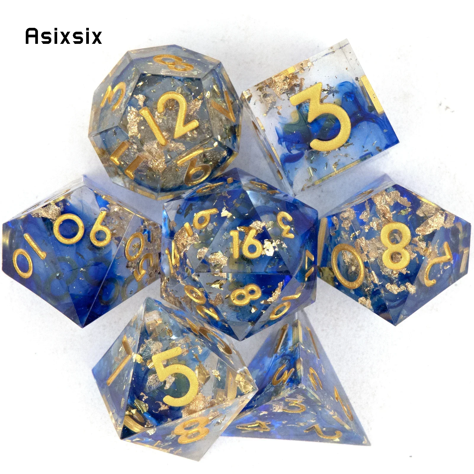 

7 Pcs Blue Golden Number Sharp Edge Resin Dice Polyhedral Dice Suitable For Role-Playing Dice PropBoard Game
