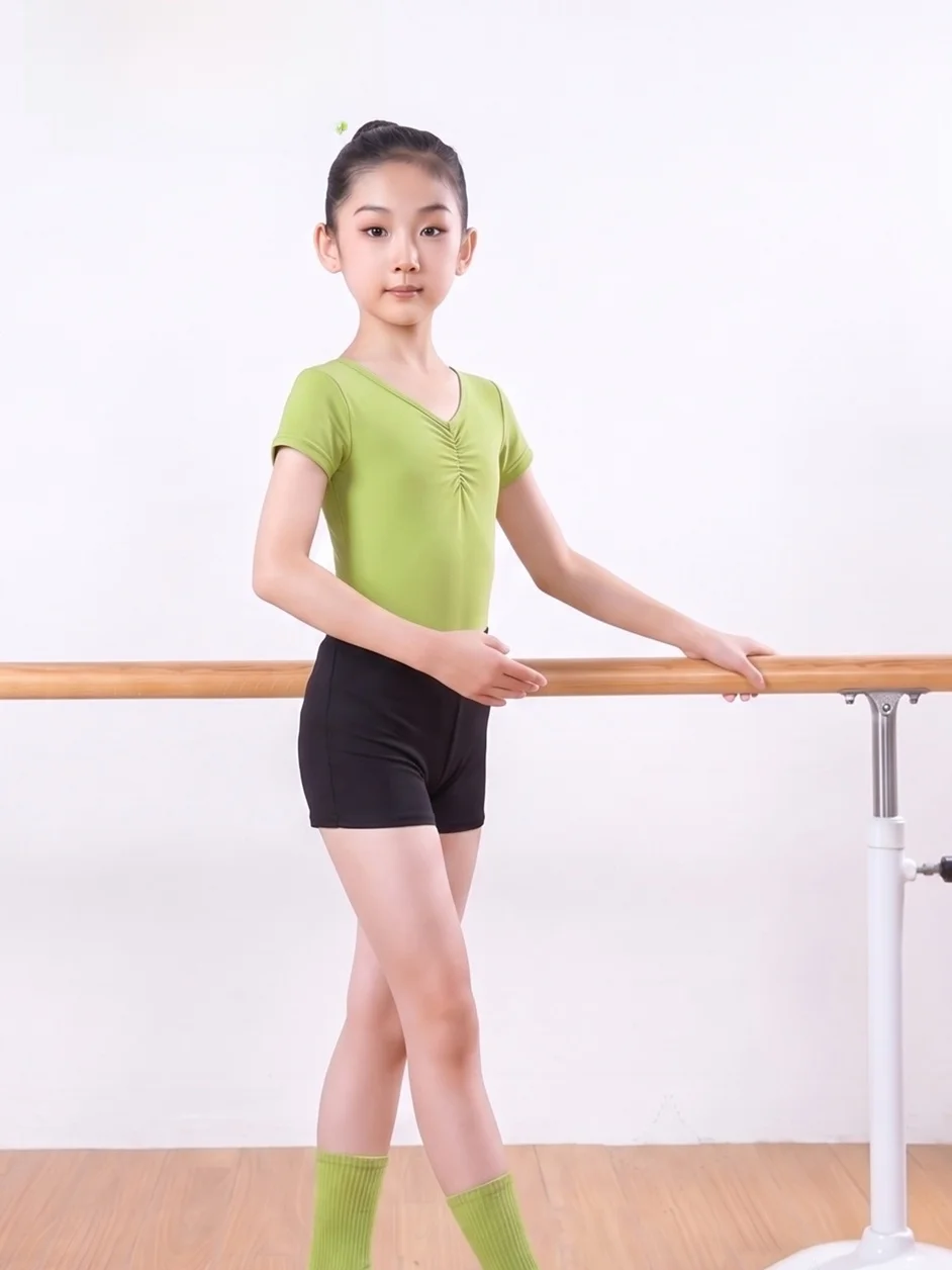 カメンクダンスウェアショートセット子供用バレエ試験パフォーマンス衣装女の子ダンス練習着吸汗速乾ナイロンスパンデックス