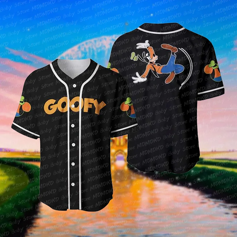 2024 Disney New Summer Button Goofy Dogs Cute Cartoon Disney Baseball Jersey Training Uniform For Adults kids Gift Baseball Tees