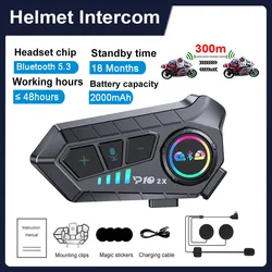 2000mah moto interfono casco auricolare comunicatore Wireless interfono impermeabile Bluetooth auricolare vivavoce chiamata 300m