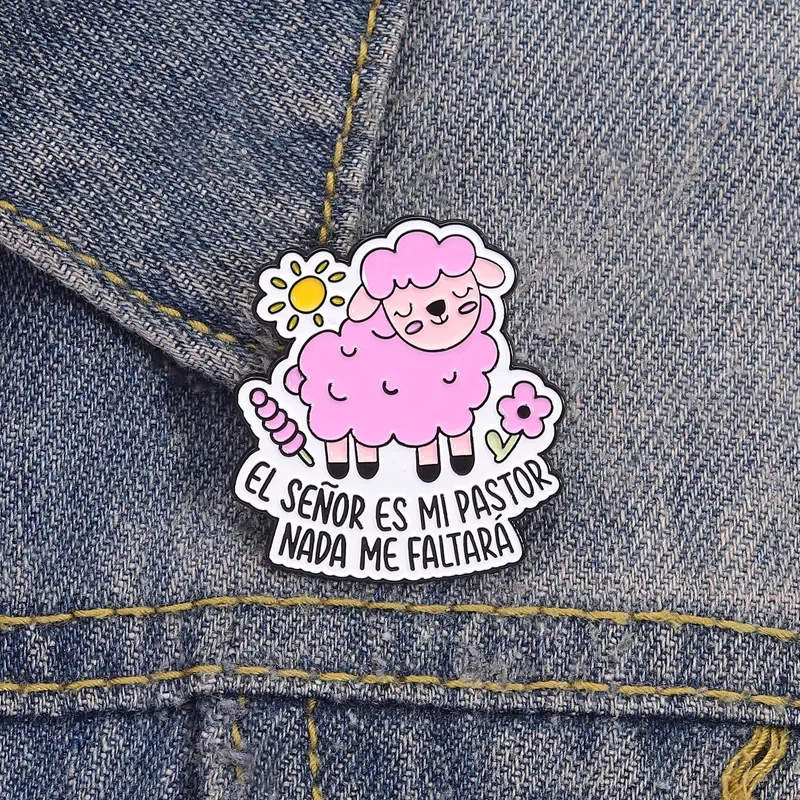 Pines Lapel Pins Pink Little Sheep Spanish Brooch Shepherd Slogan Badge Cute Cartoon Decorative Enamel Pin Badges on Backpack