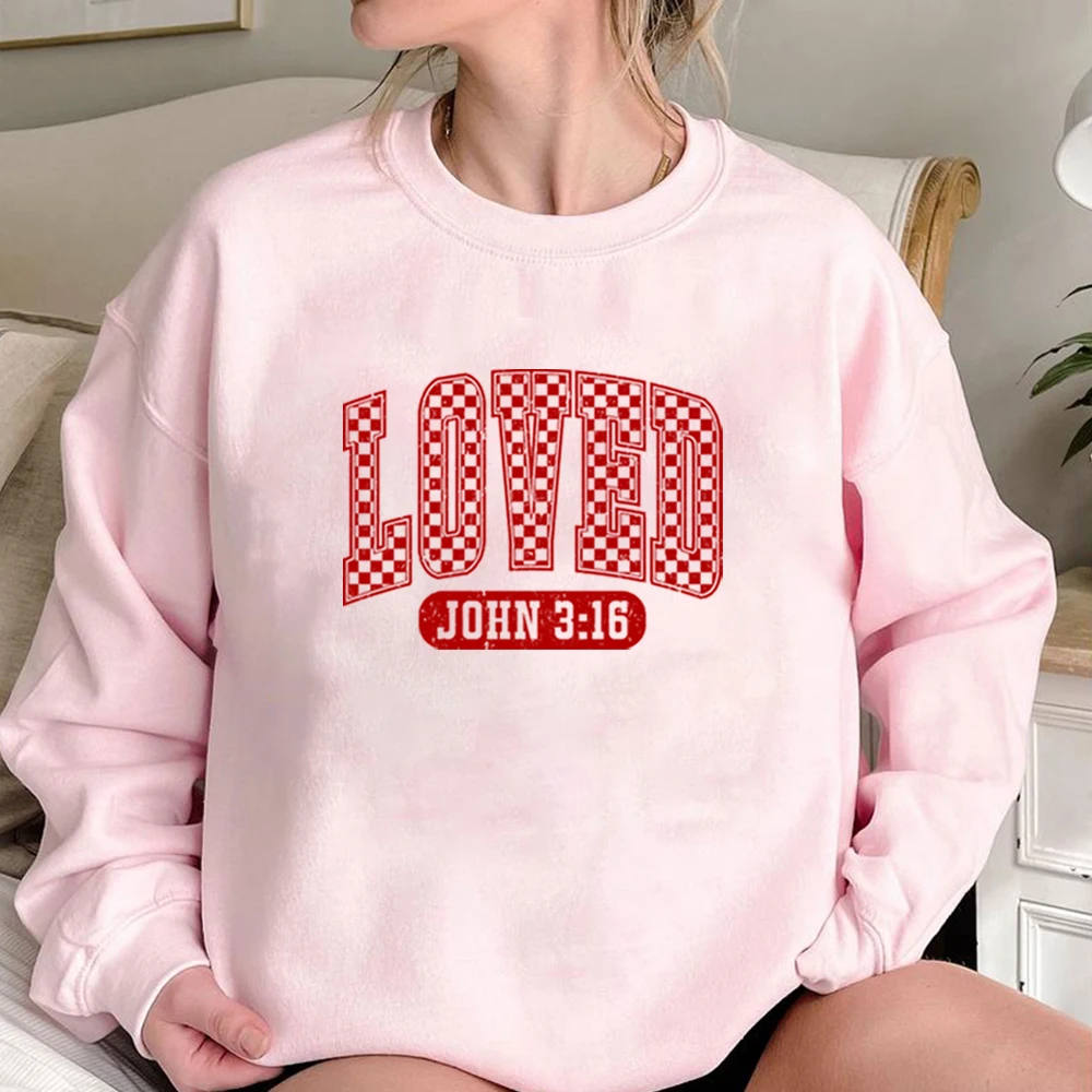 Christian Valentines Sweatshirt Loved John 3：16 Sweater Retro Valentine Hoodie Valentines Day Pullover Long Sleeves Sweatshirts