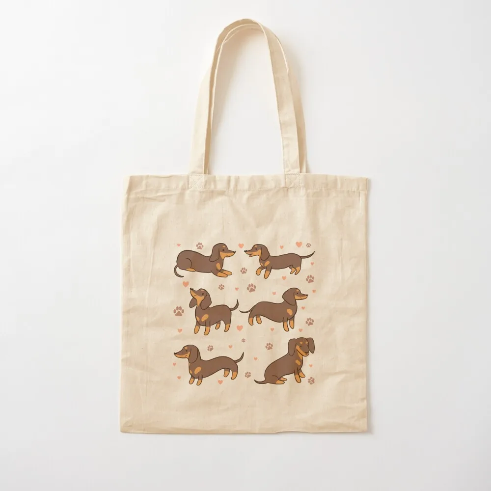 

Dachshund chocolate and tan pack - a cute cartoon dachshund dog illustration pattern for dachshund owners Tote Bag