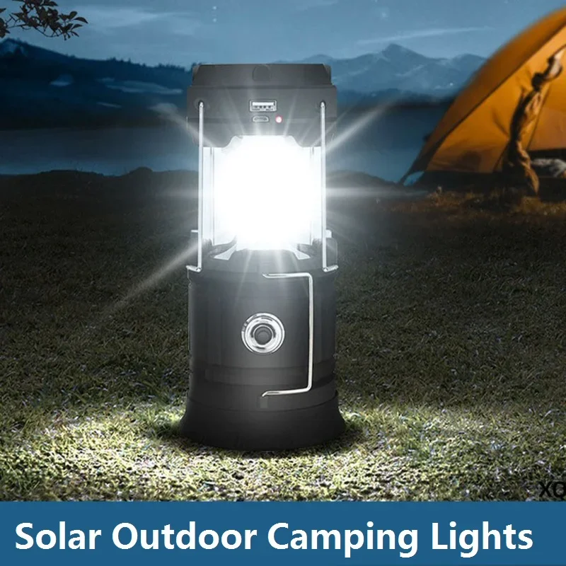 Lámpara Solar portátil, recargable por USB Luz de trabajo, batería de 18650, linterna LED impermeable para exteriores, linterna de Camping para pesca nocturna