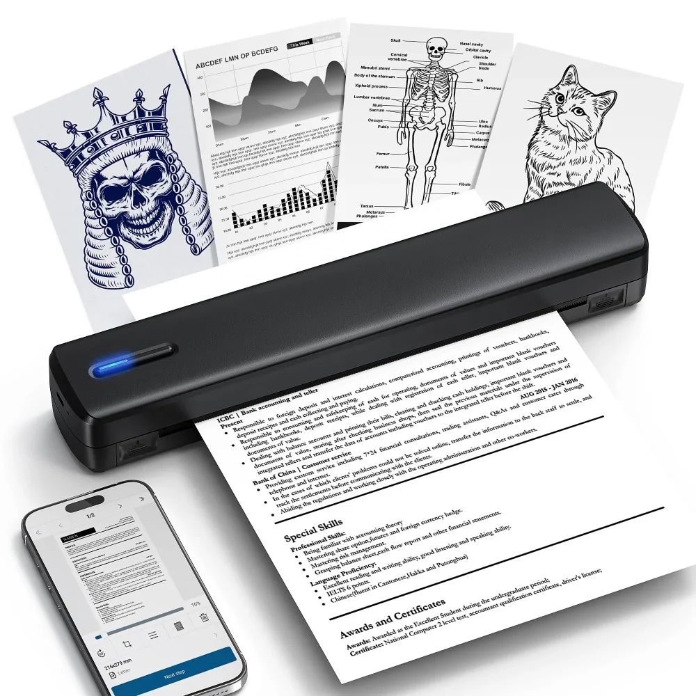 

Portable Printer Wireless for Travel, D810 Bluethooth Thermal Printer Support for 8.5"x11" US Letter, Inkless Printer Compatible