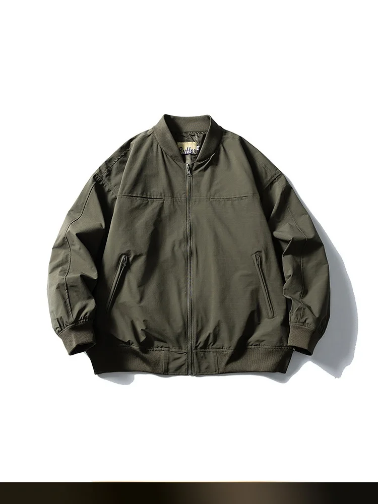 

American Sle Retro Pure Color Simple Pilot Jaet Spring New Casual Versatile Functional Baseball orm Outerwear