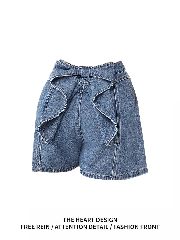 

Свободные широкие джинсовые орты, женские весенне-осенне-летние брюки с узлом Ba, повседневные износостойкие синие джинсы ort Pants